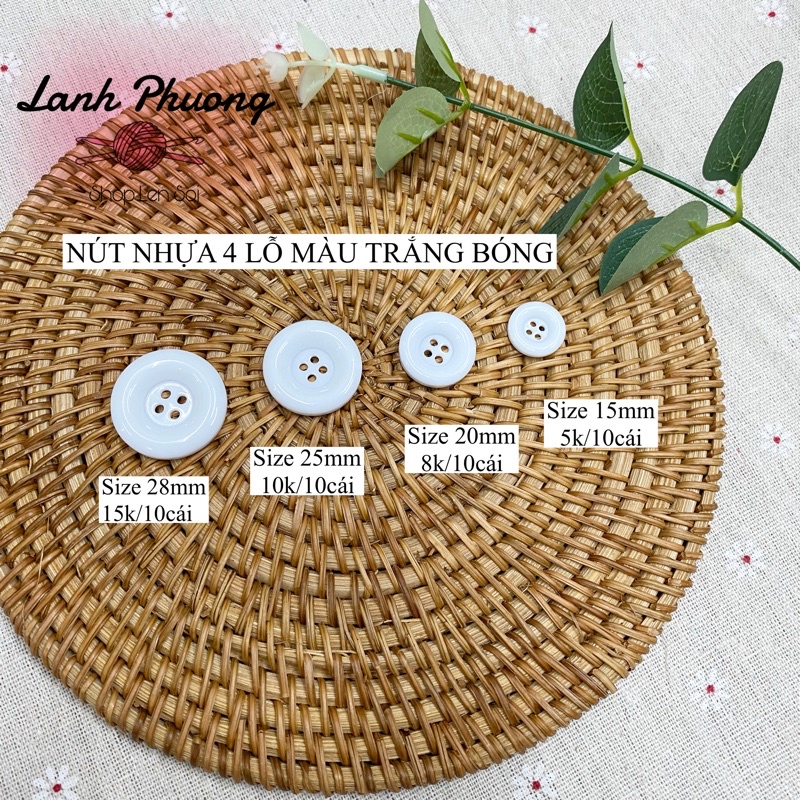 Nút Áo Nhựa Trắng Bóng 4 Lỗ (set 10 cái)
