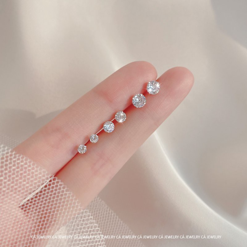 Khuyên tai bạc bông tai nữ bạc s925 cao cấp mặt tròn đính đá pha lê basic Cá jewelry
