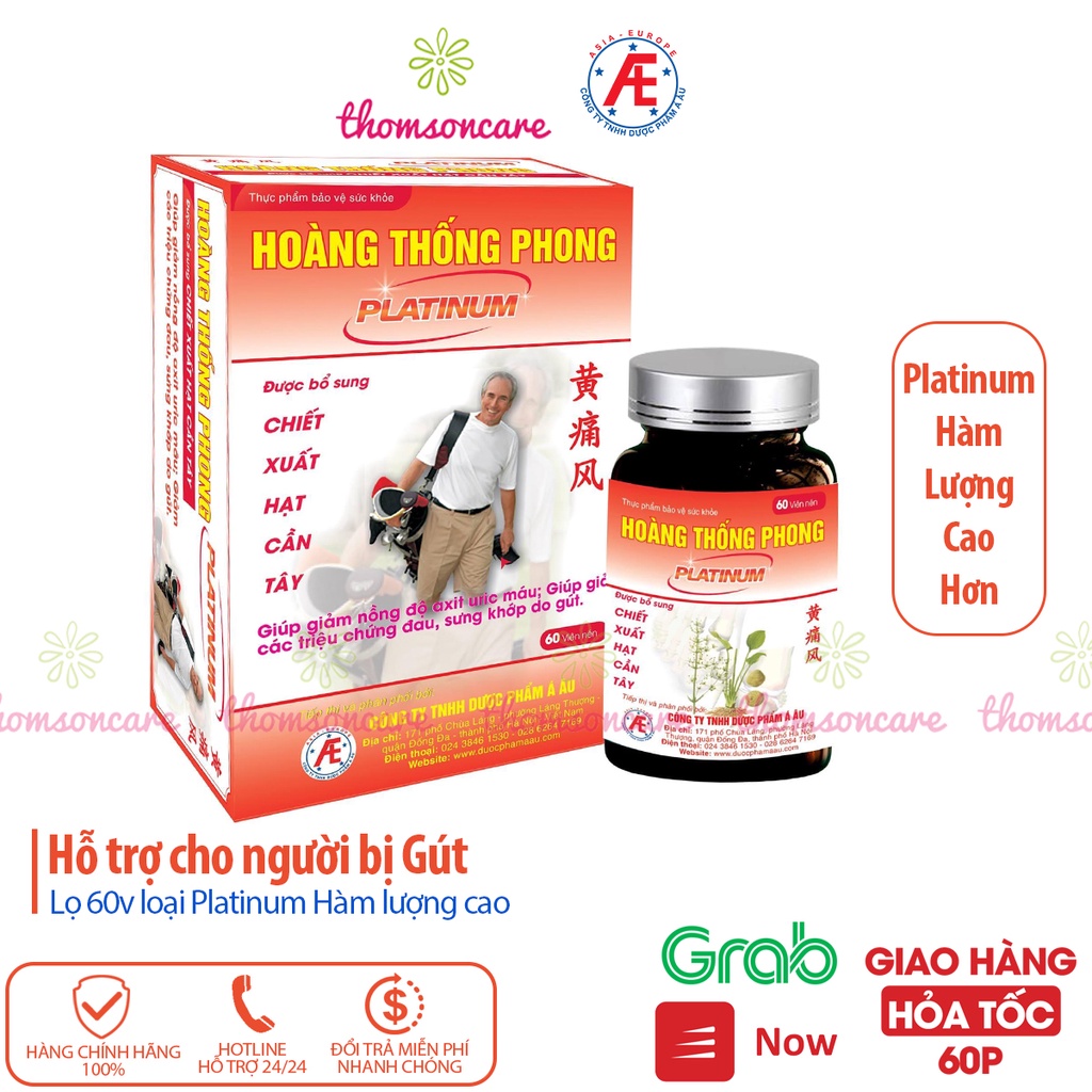 Hoàng thống phong Platinum Lọ 60v Hàm lượng cao Mẫu mới, giảm gout, acid uric mỡ máu cho người bị gút