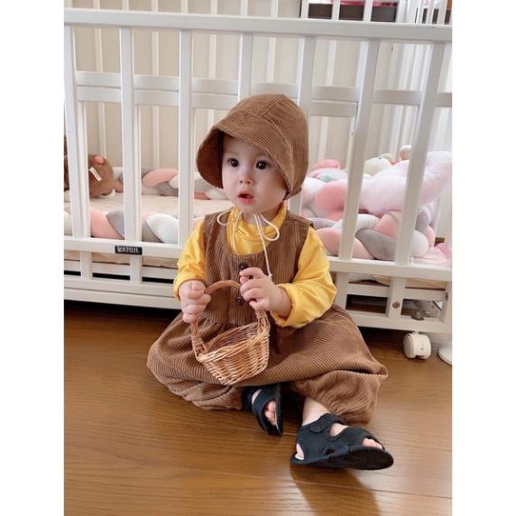 HÀNG TRẺ EM THIẾT KẾ - Romper nhung tăm kèm mũ cho bé trai bé gái