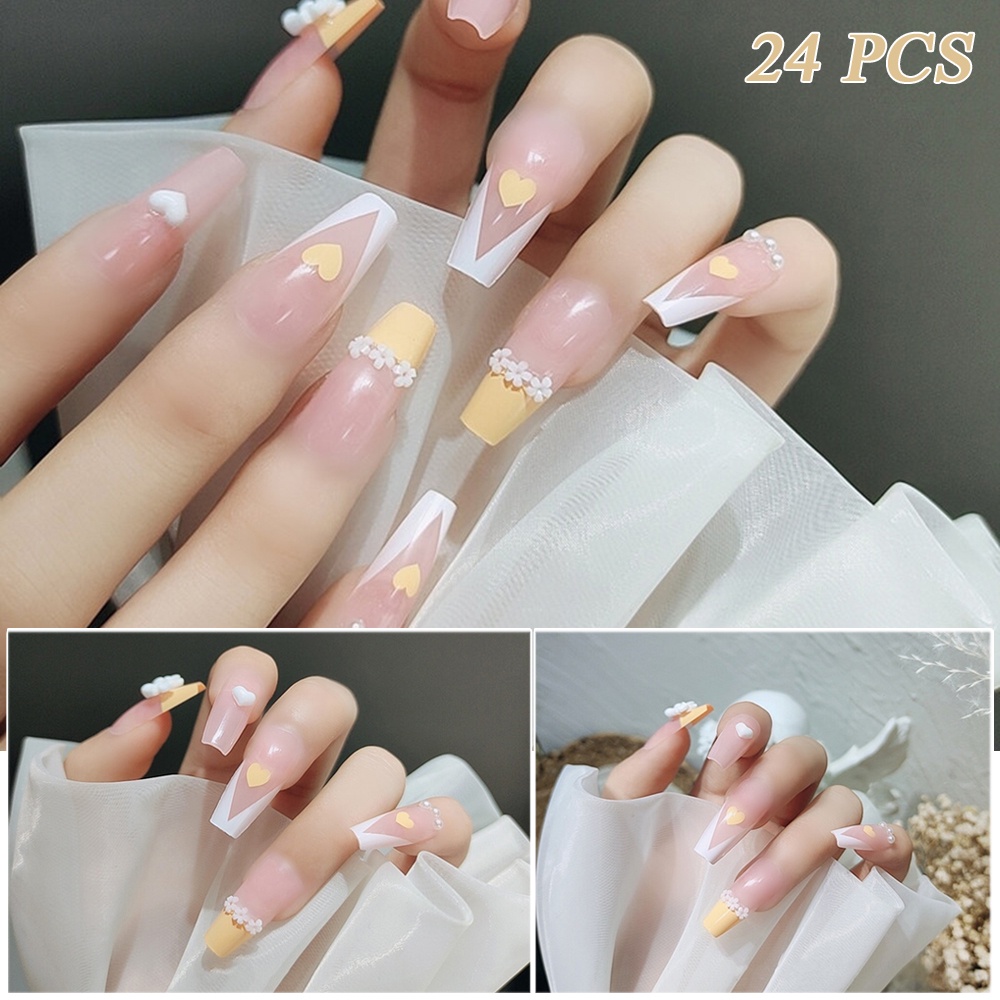 Bộ 24 Móng Tay Giả Đính Nơ Thanh Lịch Cho Nữ
