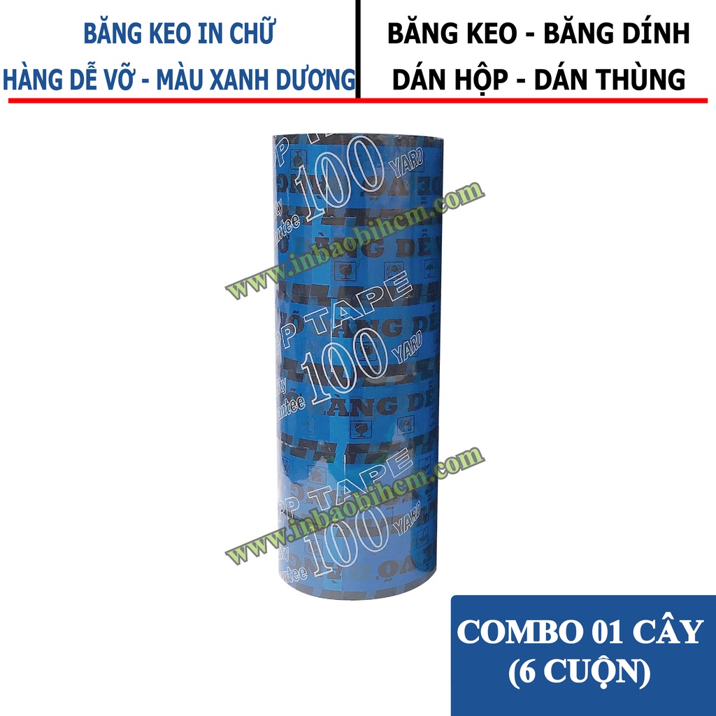 Băng keo HÀNG DỄ VỠ màu XANH DƯƠNG, Dày 50 Mic, Bản 4F8, Băng keo dán thùng, băng keo giá rẽ, InbaobiHCM