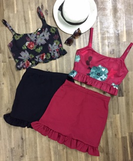 Set áo hoa kèm chân váy