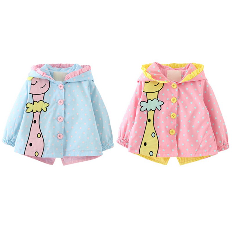 🍓Se7en Baby Fort🍦Áo Khoác Gió Mỏng In Hình Hươu Cao Cổ Hoạt Hình Dễ Thương Thời Trang Mùa Thu Cho Bé Gái