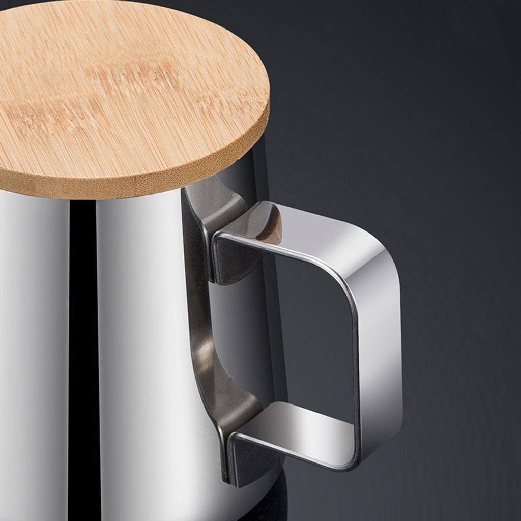 Bình Pha Cà Phê Bằng Thép Không Gỉ Cổ Ngỗng 350ml Có Tay Cầm Và Nắp Tre