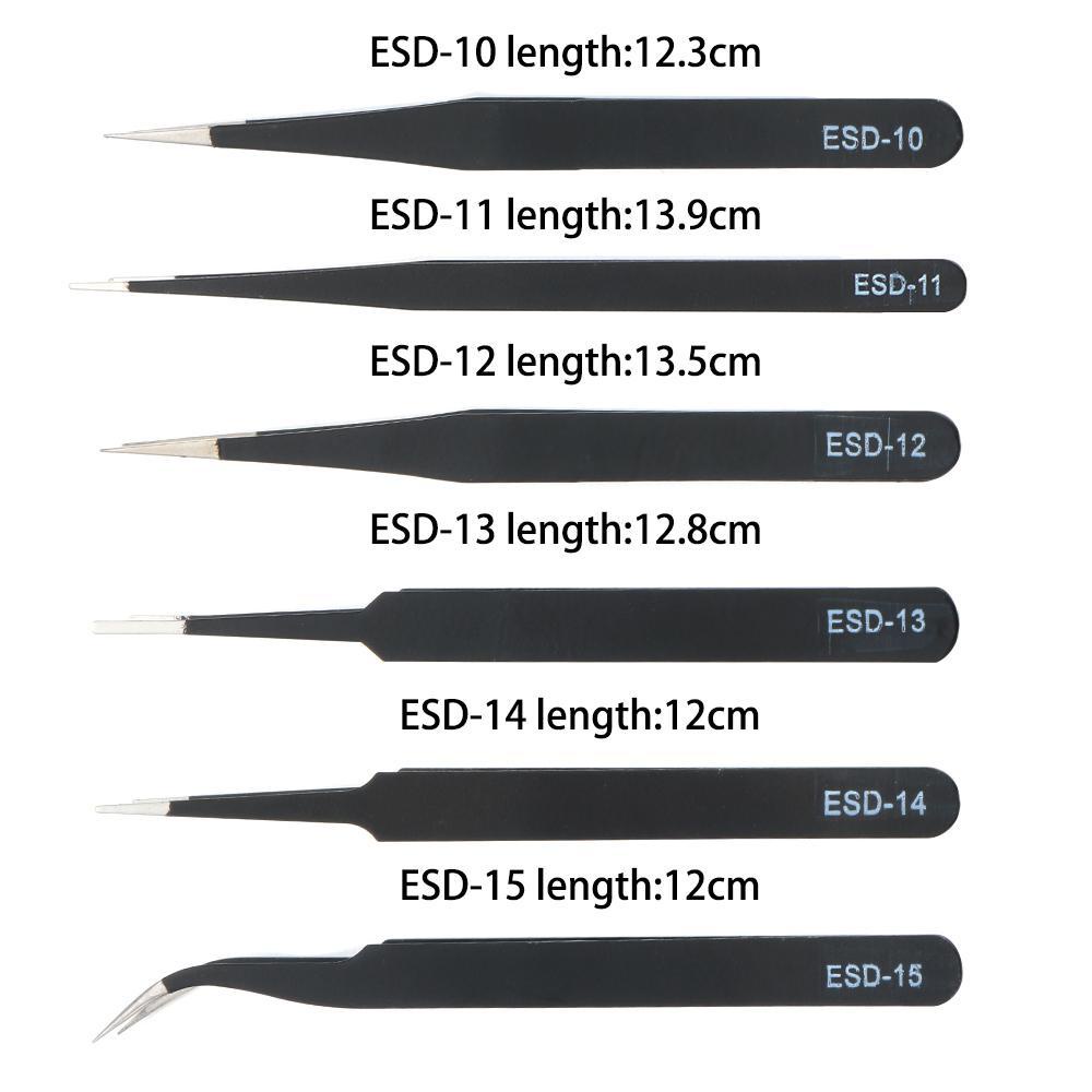 Set 6 Nhíp Gắp ESD Bằng Thép Không Gỉ Chống Tĩnh Điện DIY