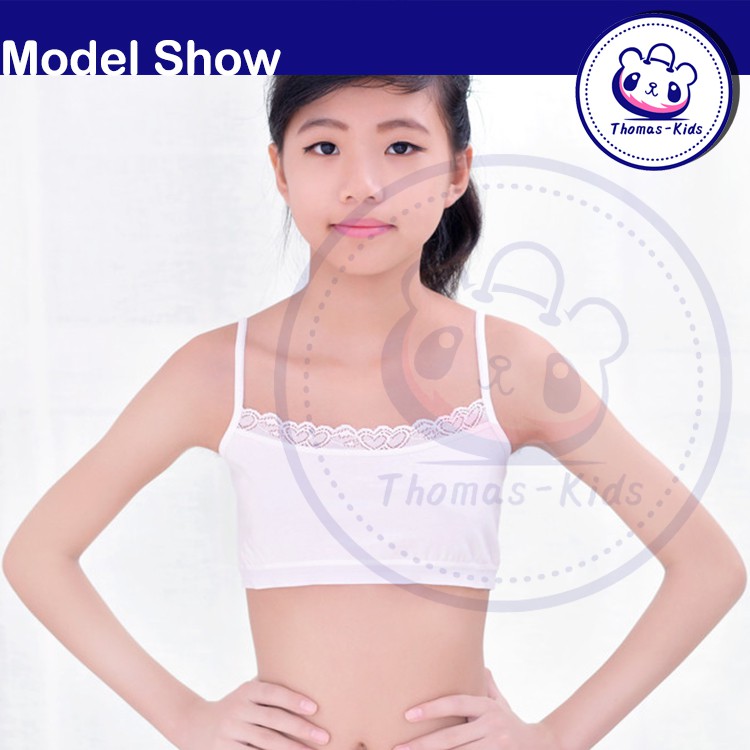 Áo ngực vải cotton phối ren thoáng khí màu trơn thoải mái cho bé gái B204