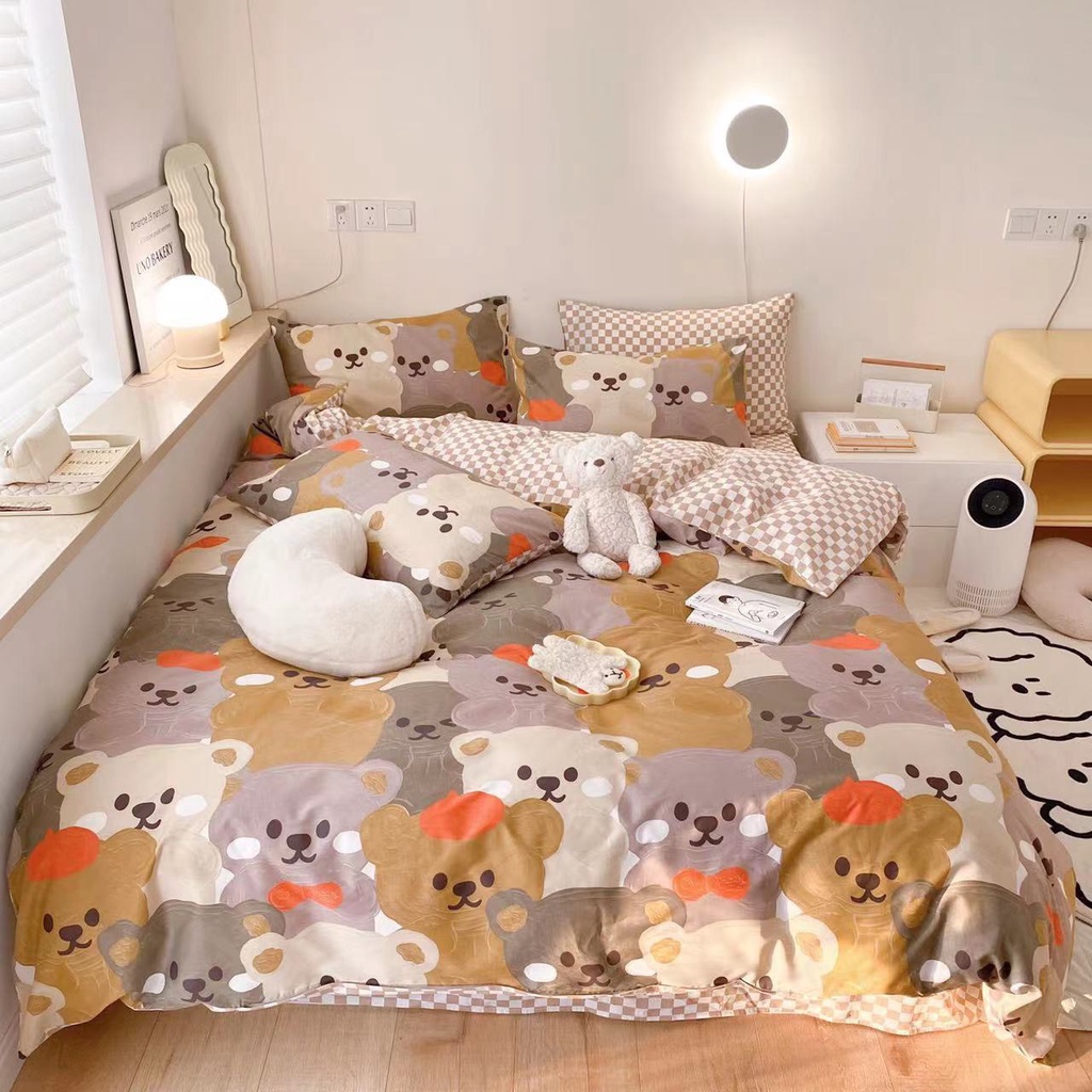 LOBE  Bộ ga gối 5 món Cotton living 100% mềm mịn, chống xù,không phai đủ màu xanh,xám,vàng,hồng,tím,nâu,cam,đỏ