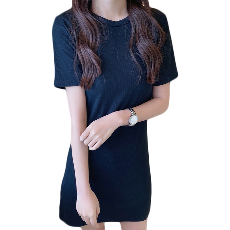 Đầm Mini Cổ Tròn Tay Ngắn Màu Sắc Đơn Giản Thời Trang Mùa Hè Cho Nữ