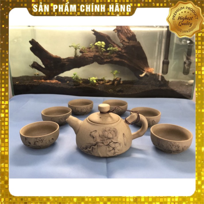 BỘ ẤM TRÀ NHAM SA CAO CẤP - ĐẮP SEN NỔI - 1 ẤM 6 CHÉN cam kết hàng đẹp