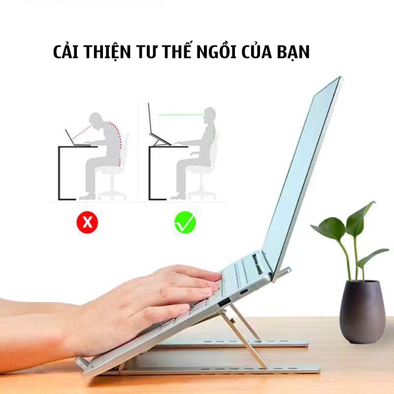 Giá Đỡ LapTop Bằng Hợp Kim Nhôm GD005 Siêu Bền Giúp Tản Nhiệt, Cải Thiện Tư Thế Ngồi, Có Thể Gấp Gọn, Điều Chỉnh Độ Cao