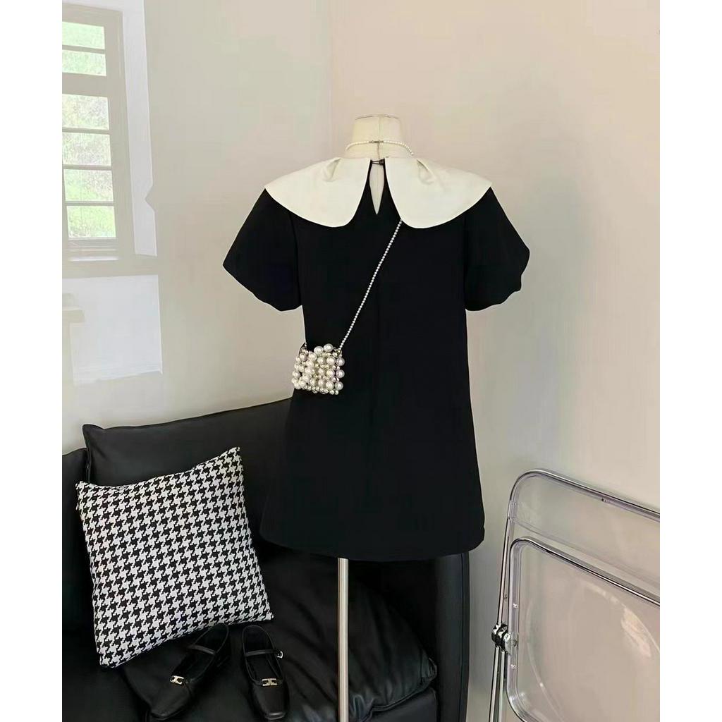 Đầm Ngắn Tay Phối Màu Đen Trắng Thời Trang Sành Điệu 64097