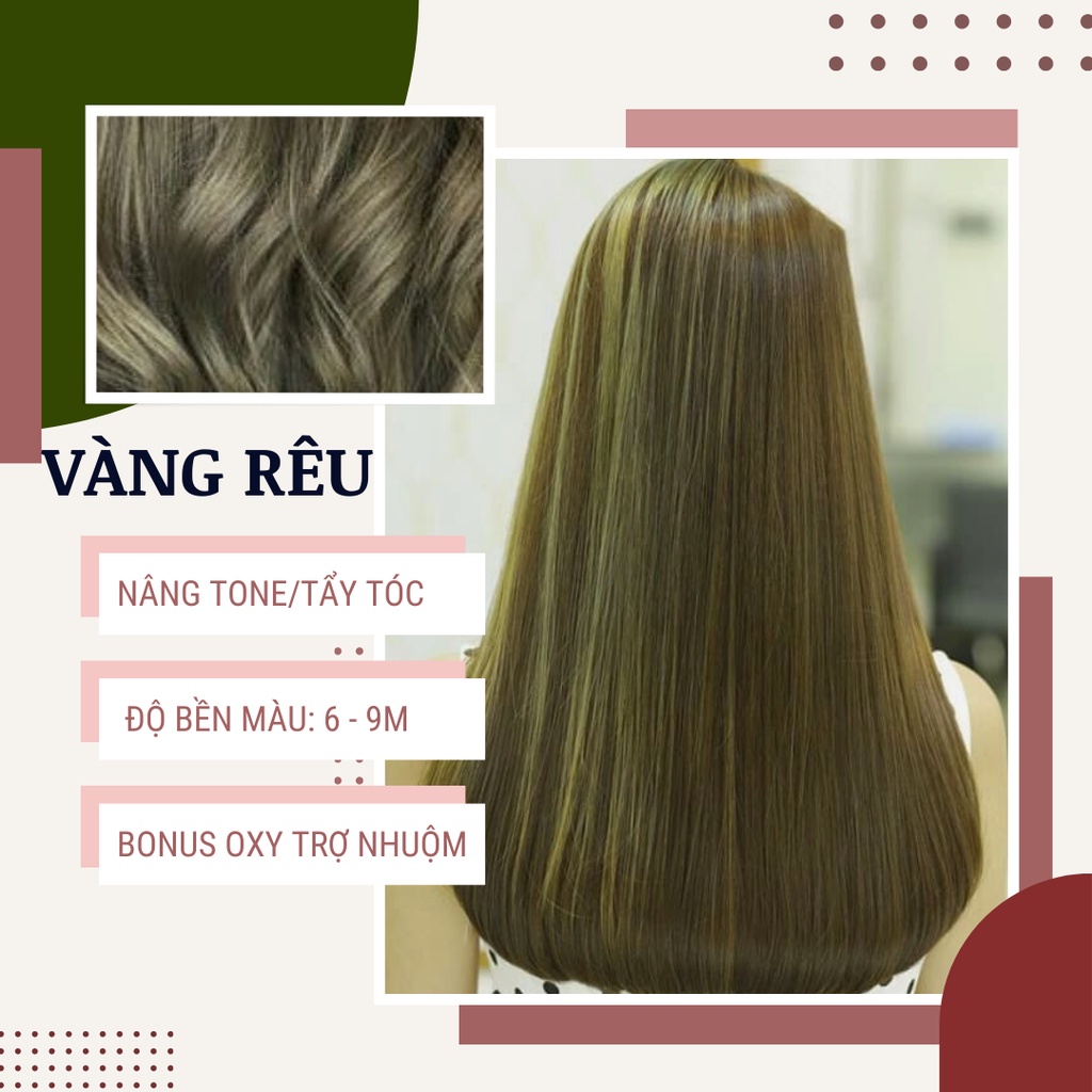 Thuốc nhuộm tóc màu Rêu Vàng + tặng kèm trợ nhuộm (cần tẩy)