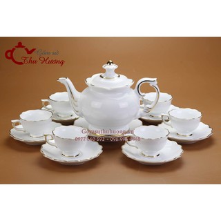 Bộ ấm chén Bát Tràng_Bộ trà Phú Quý vàng kim miệng lượn