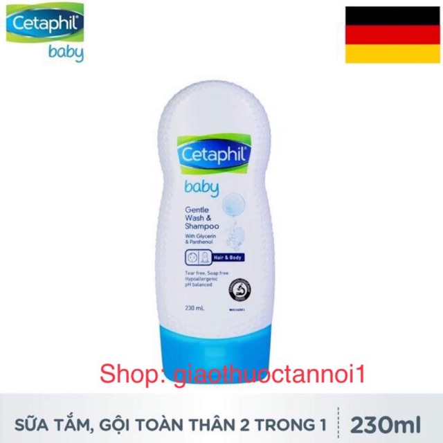 [Germany] Sữa tắm gội 2in1 Cetaphil Baby Gentle Wash &amp; Shampoo 230ml dưỡng ẩm cho trẻ em - Sản xuất tại Đức