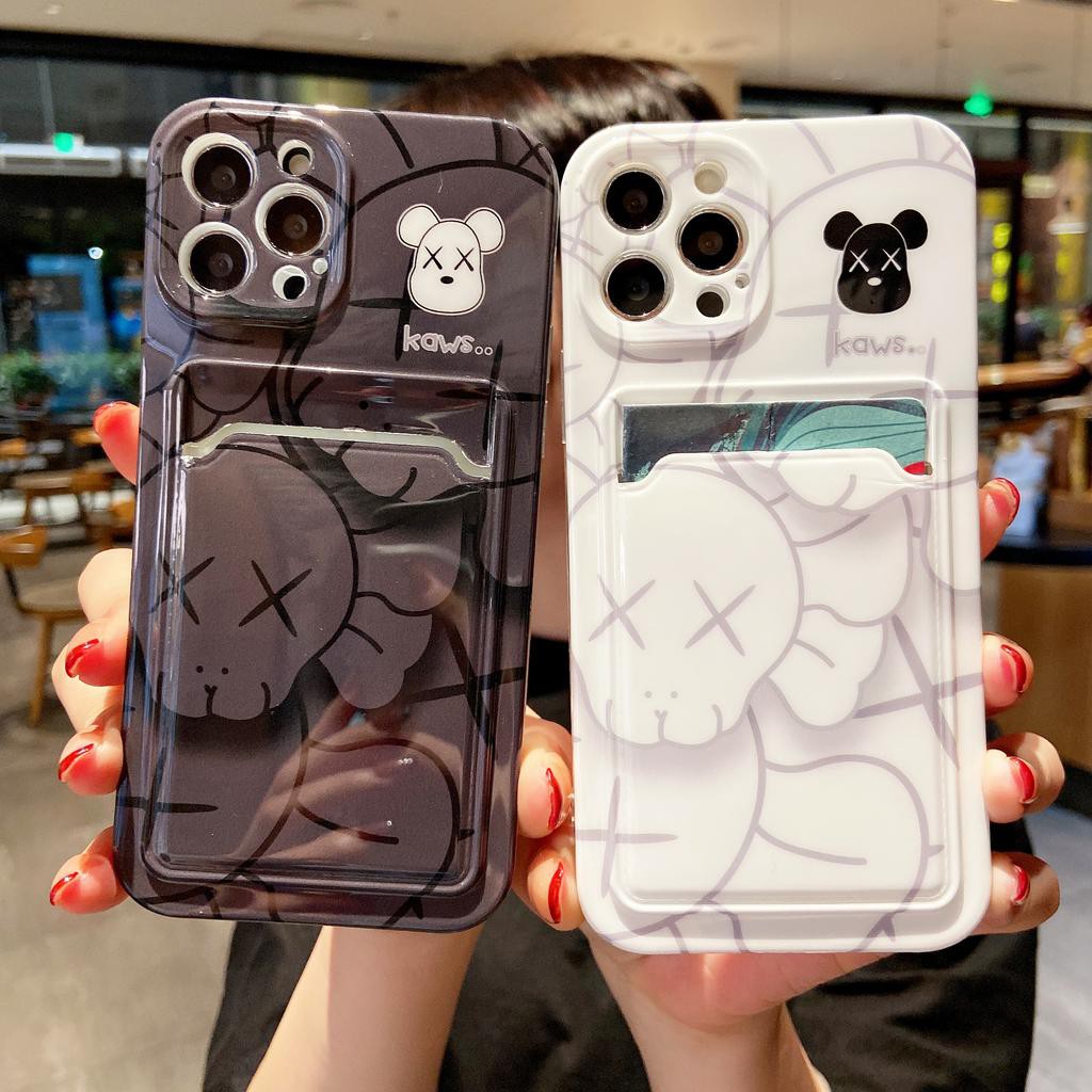 Ốp điện thoại IMD họa tiết KAWS có ngăn đựng thẻ cho IPhone 13 12 11 7Plus X Xs Max XR