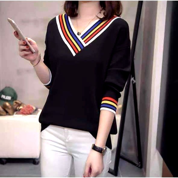 Áo Len Nữ Bo Viền Cổ Tim Ánh Nhủ Dây Rút