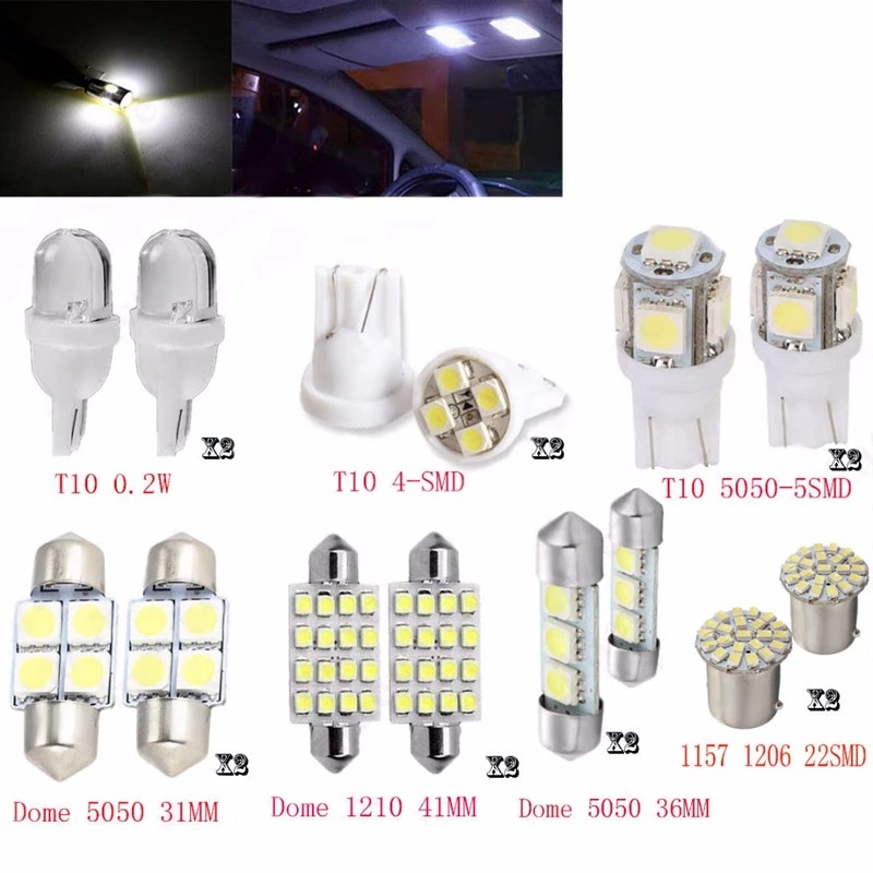 Bộ 14 Đèn LED Ánh Sáng Trắng 1157 T10 31 36mm Cho Xe Hơi