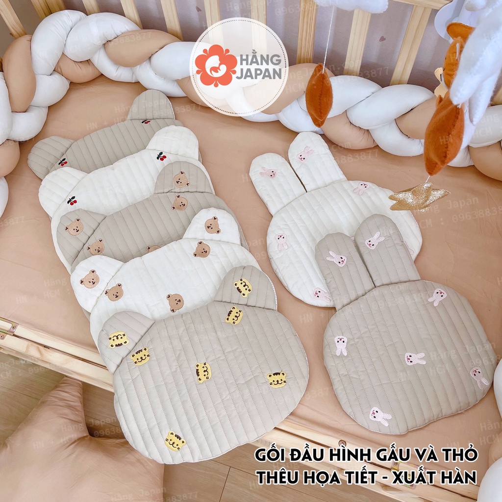 Gối cotton thoáng khí hình gấu thỏ xinh xắn dành cho em bé sơ sinh