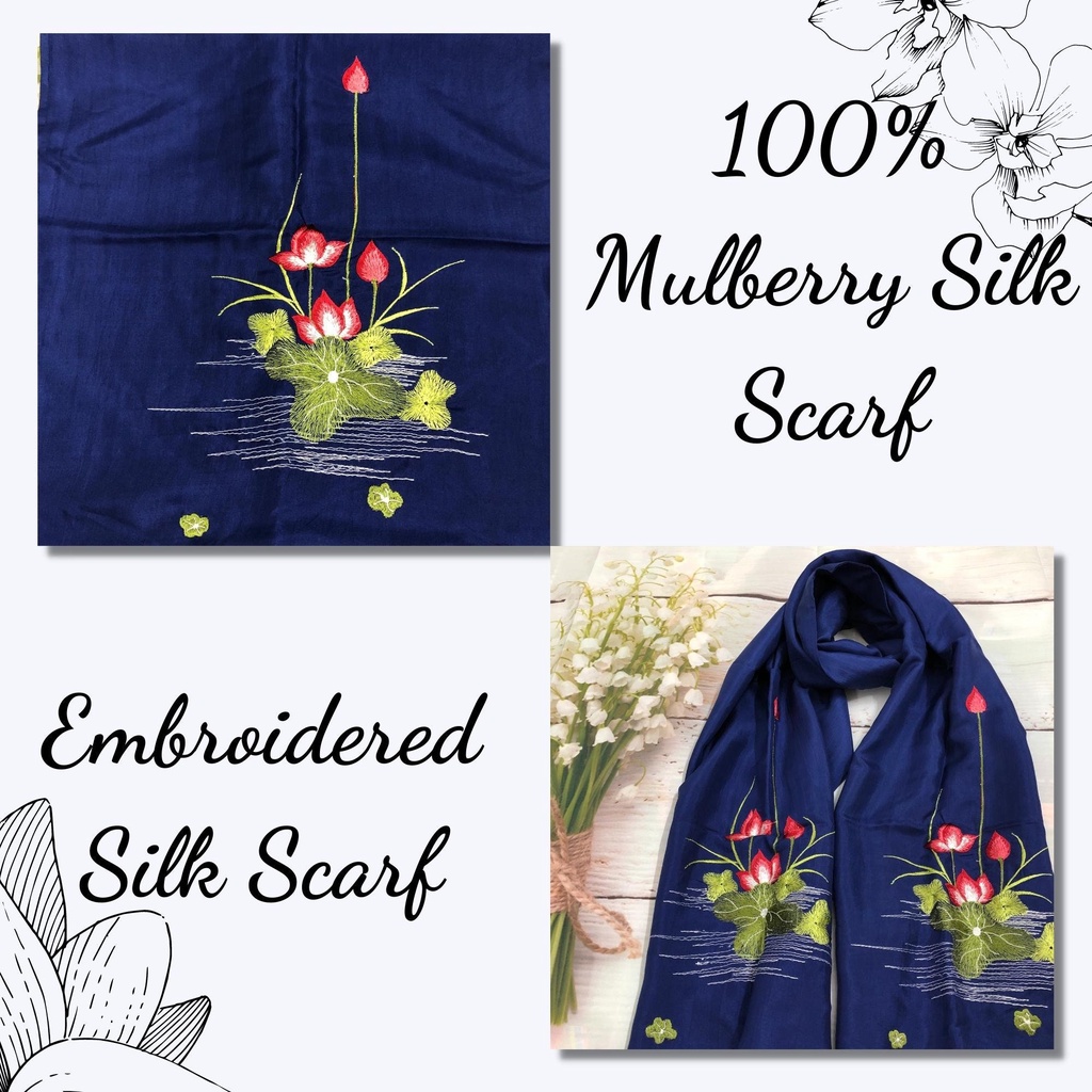 Khăn Lụa Tơ Tằm quàng cổ #thanh lịch#nhẹ nhàng#thoáng mát, thêu tay, kích thước 175cm*40cm