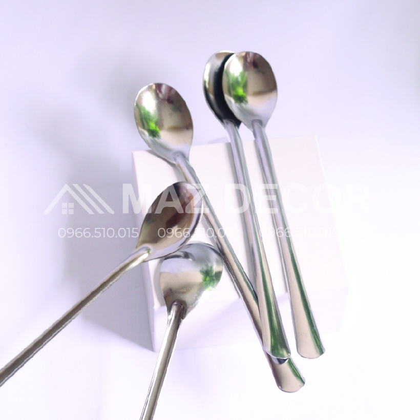 [Sỉ] Bộ 10 thìa muỗng khuấy uống sinh tố inox Sài Gòn cán Ngọc Thành dài  thìa chanh inox