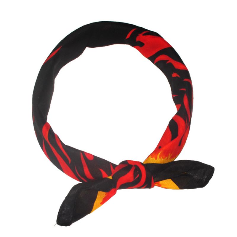 Youyo Khăn Choàng Cổ Vuông Không Đường May In Họa Tiết Ngọn Lửa Phong Cách Hip Hop Harajuku Nec Đa Năng Khi