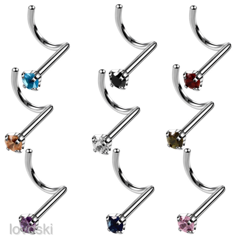 Set 9 Khuyên Mũi Cong Đính Đá Zircon Nhiều Màu Sắc Thời Trang 20g