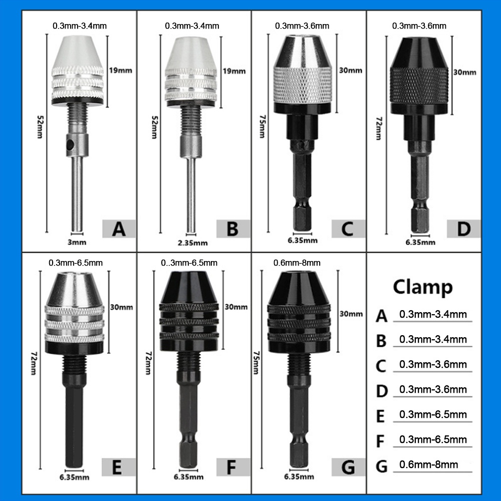 Đầu Kẹp Mũi Khoan 0.3-3.4mm/0.3-3.6mm/0.3-6.5mm/0.6-8mm Cho Máy Khoan Điện 1/4"