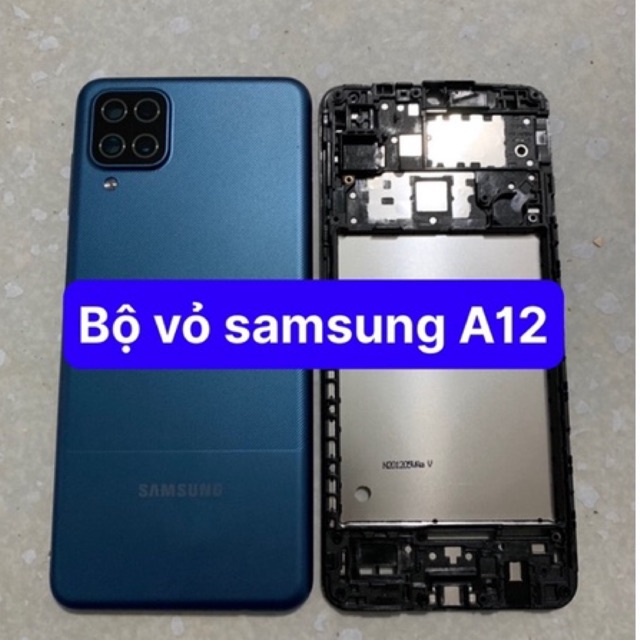 Bộ vỏ samsung A12 -zin (gồn sườn,lưng,nút bấn,kính cam