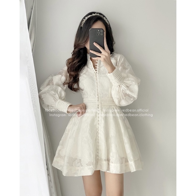 Đầm dạ tiệc tay phồng nút bọc - Macelyn - RED BEAN