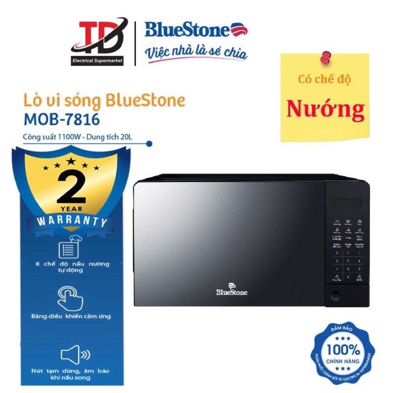 Lò vi sóng có nướng BlueStone MOB-7716 20 lít , Công Suất 1270W , Bảo hành chính hãng 2 năm