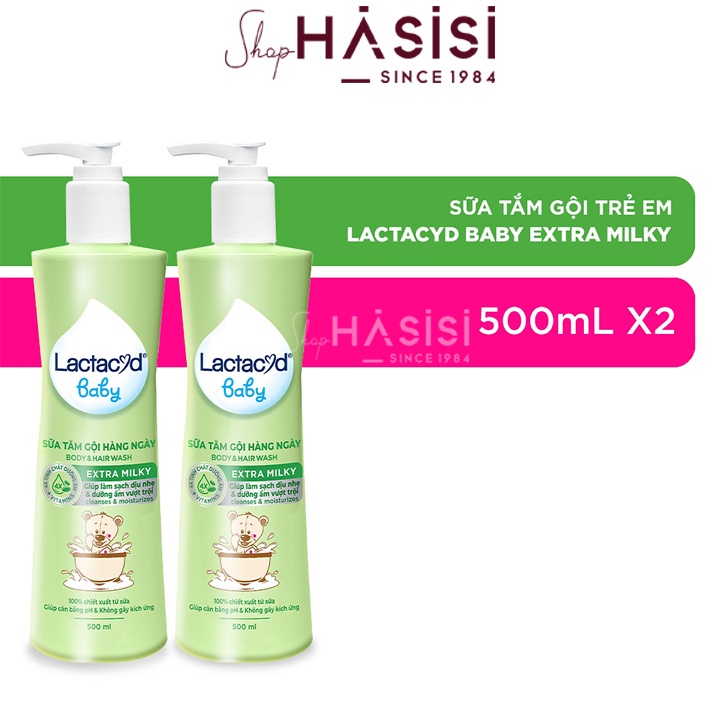 Sữa Tắm Gội Trẻ Em LACTACYD - Baby Body &amp; Hair Wash Extra Milky 500ml