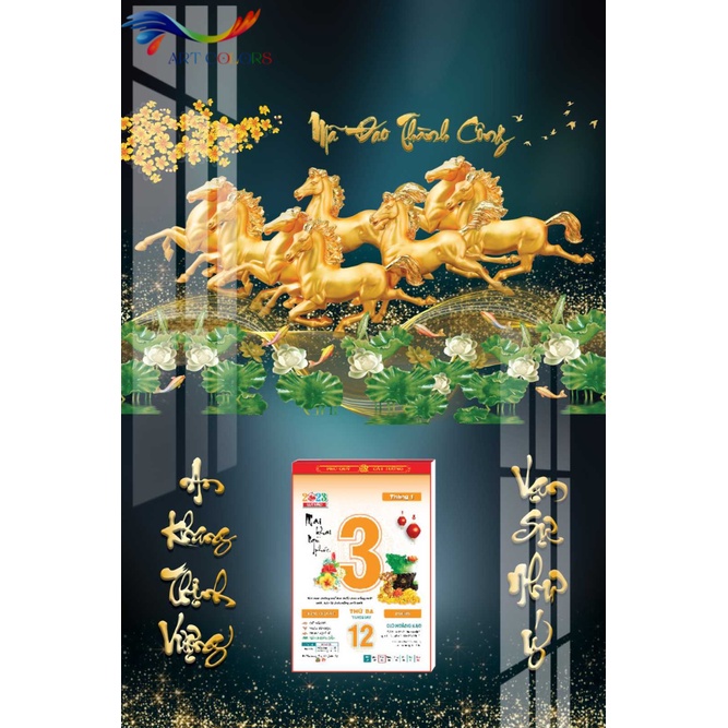Lịch Gỗ Treo Tường- Lịch Tráng Gương 2024 Mã Đáo Thành Công  TẶNG BLOC ĐẠI