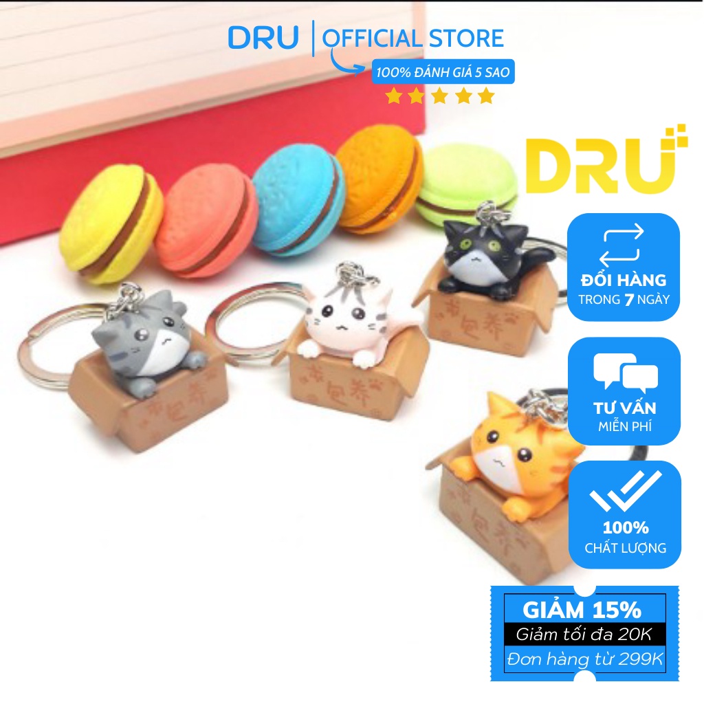 Combo 4 Móc Khóa Mèo Con Ngồi Hộp Đáng Yêu