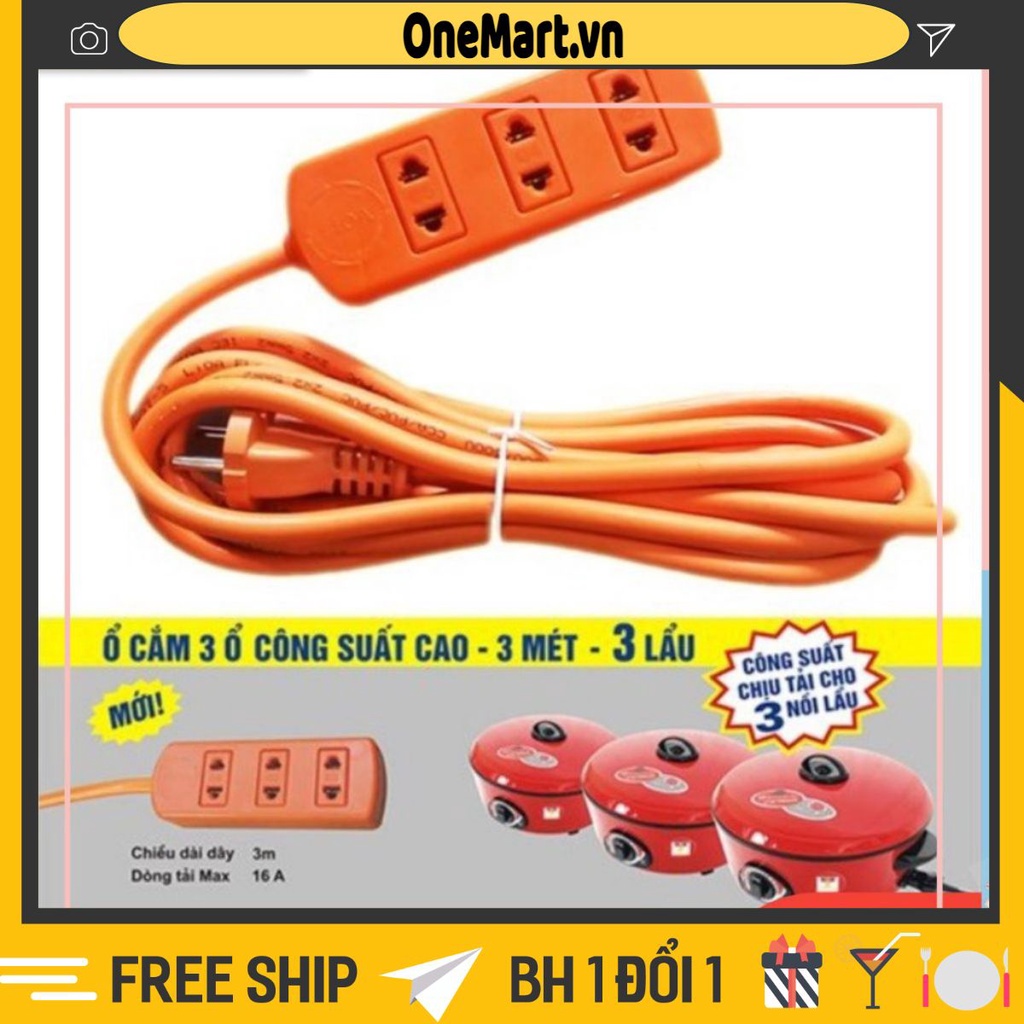 Ổ cắm điện LIOA 3 ổ Công suất lớn chịu tải 3 nồi lẩu S3TC 3m - OneMart