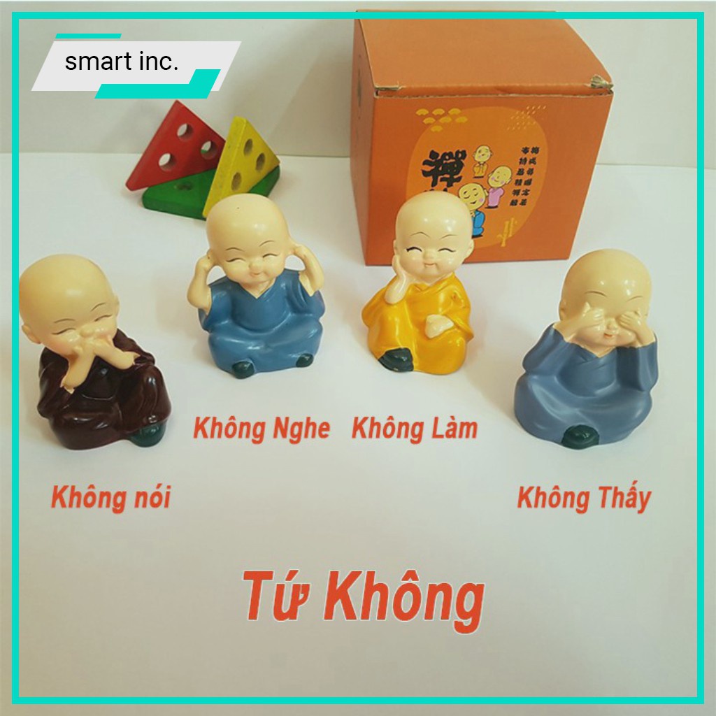 Bộ 4 Tượng Tứ Không Mini Bằng Sứ Tượng Chú Tiểu Hòa Thượng Để Bàn Xe Hơi