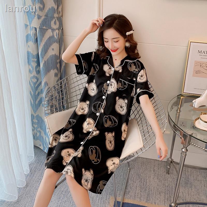 Mới Đầm Ngủ Vải Lụa Satin Tay Ngắn In Hình Chuột Mickey / Bạch Tuyết Thời Trang Quyến Rũ Cho Nữ Size M-2Xl