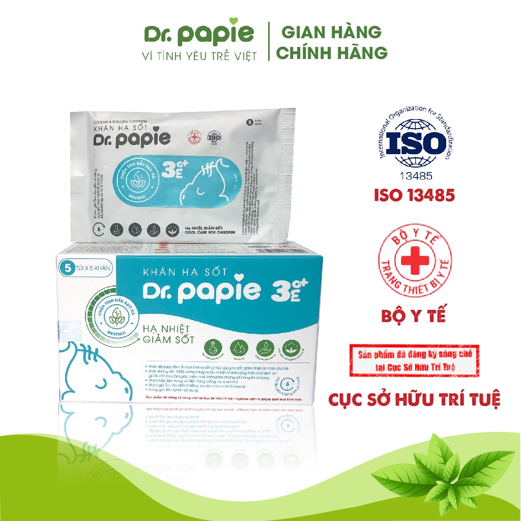 Combo 1 Chai Nước Tắm Thảo Dược Dr Papie 230ml và 1 Hộp Khăn Lau Hạ Sốt Dr Papie 25 Chiếc