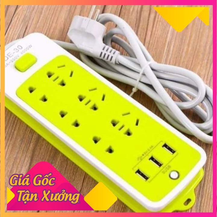 Ổ điện xanh, HÀNG LOẠI 1, đa năng chống giật, có 3 cổng USB.