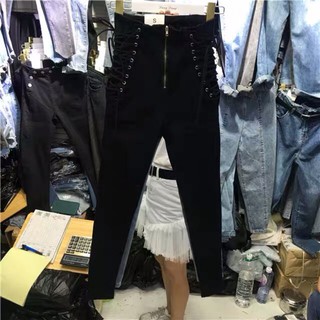 Bigsize Quần jeans đan dây hông cạp cao 2019