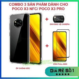 Combo 3 in 1 Poco M6 Pro Poco X3 Pro X6 Pro kính cường lực full màn + dán bảo vệ camera + ốp dẻo chống sốc chống va đập