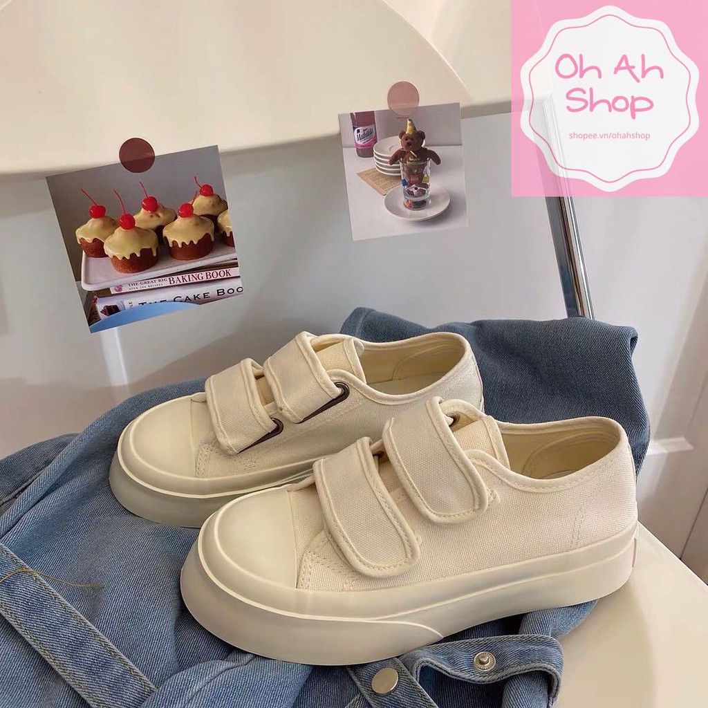 🍓 [HÀNG AUTH + HOÀN XU] Giày Mũi Tròn Ulzzang Đế Dày Hàng Loại 1 Có Quai Dán Mẫu Mới 2021 Chất Đẹp Mầu Be Trắng Chân