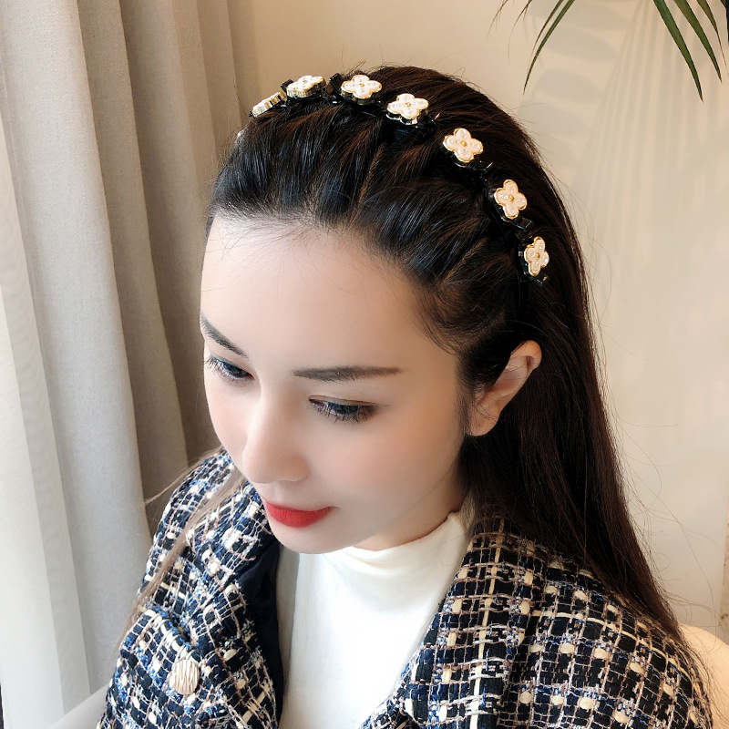 Băng đô họa tiết cỏ bốn lá kiêm kẹp tóc mái phong cách Hàn Quốc