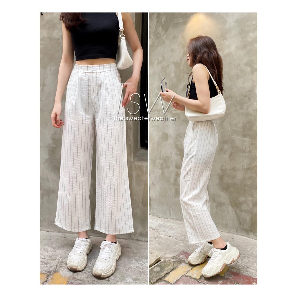 Quần culottes đũi sọc 1 cúc (Ảnh thật)