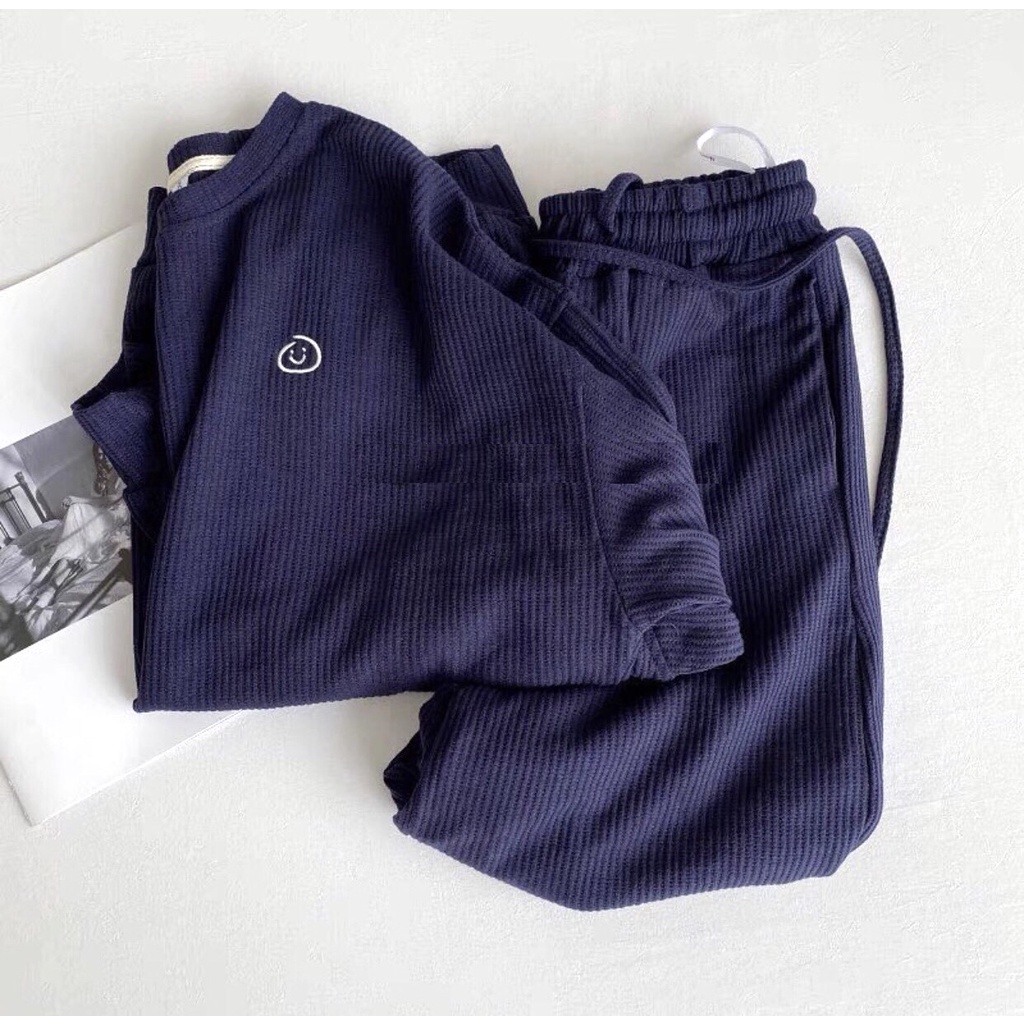Set Icon Mặt Cười Nhỏ PEONYB Nữ [FREESHIP]  Bộ quần short ống rộng kèm áo thun dài tay bồng, sweater cá tính Ulzzang
