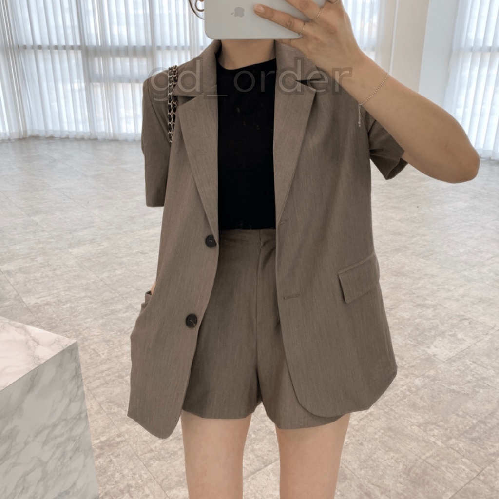 B58|Set bộ vest thanh lịch áo blazer tay ngắn cá tính, quần short nhẹ nhàng màu đen, xám, nâu, kaki gd_order