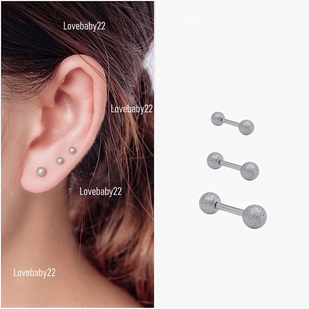 Khuyên titan bi tròn xi vân mờ nam nữ