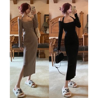 Váy body len hở vai dáng dài
