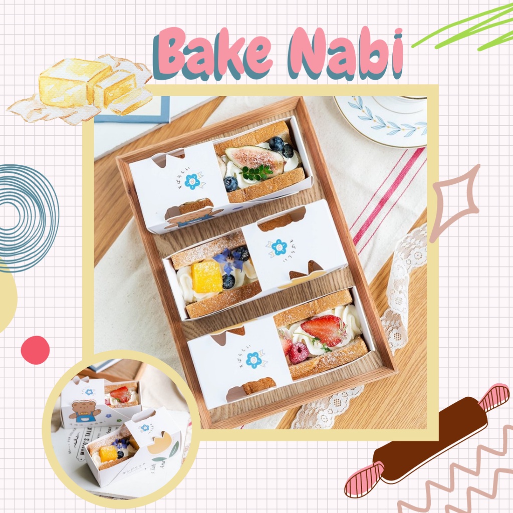 SET 5 HỘP GIẤY ĐỂ BÁNH HÌNH HOA & GẤU 2 LỚP