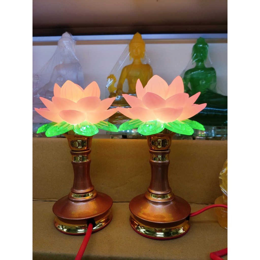 Cặp đèn thờ hoa sen đổi màu cao cấp